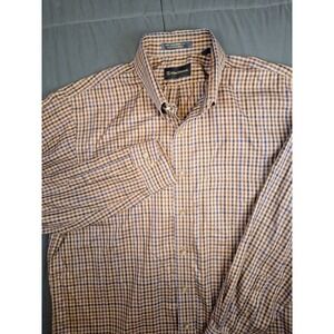 Allen Edmonds Brown Gingham Check Long Sleeve Mens Button Shirt XL Preppy Office